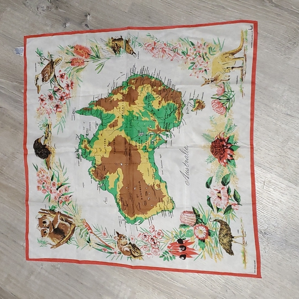 Vintage Heil Australia Maps Animal Print Scarf Japan